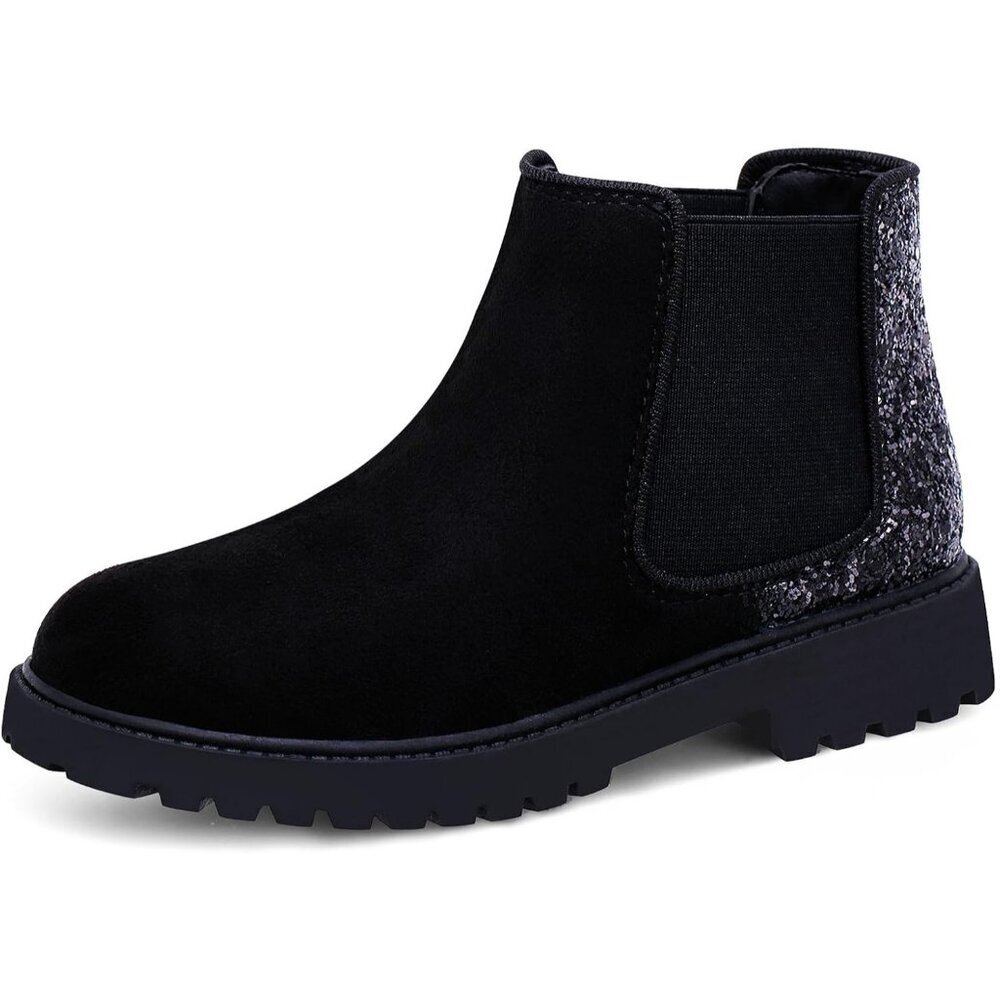 Kids Black Ankle Snow Winter Chelsea Boot Slip On Synthetic Lightweight Booties